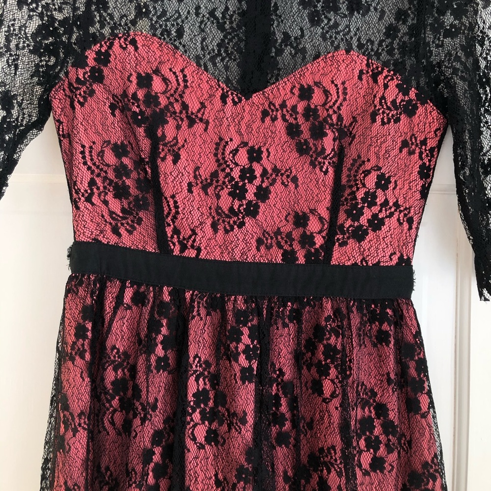MODCLOTH lace dress: pink&black